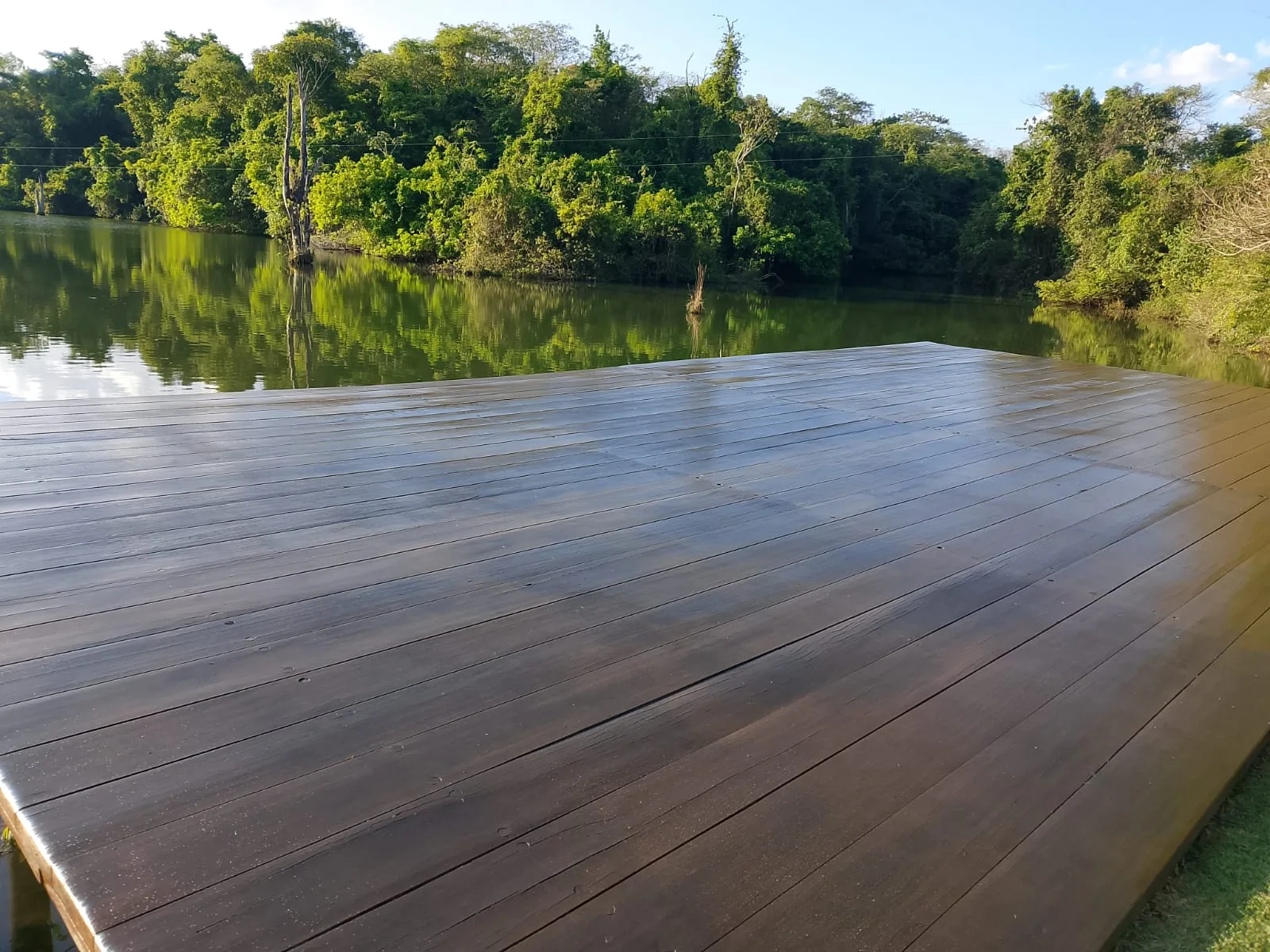 Deck de madeira com verniz escuro